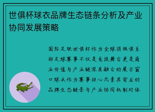 世俱杯球衣品牌生态链条分析及产业协同发展策略