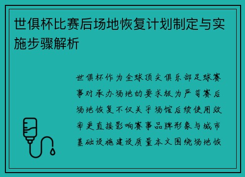 世俱杯比赛后场地恢复计划制定与实施步骤解析